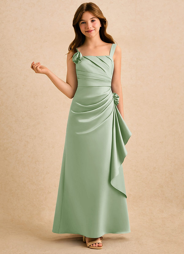 Azazie Ciara Girls Formal Bloemenmeisjes Jurken A-Lijn Jurk van Mat Satijn Geplooid Stoffige Salie image1