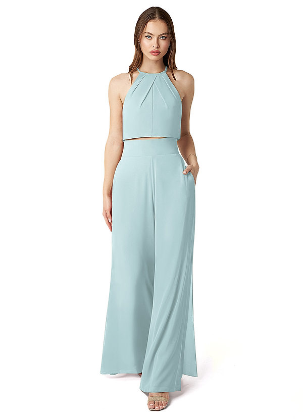 Azazie Kenzi Bridesmaid Dresses Mist Pleated Chiffon Jumpsuit image1