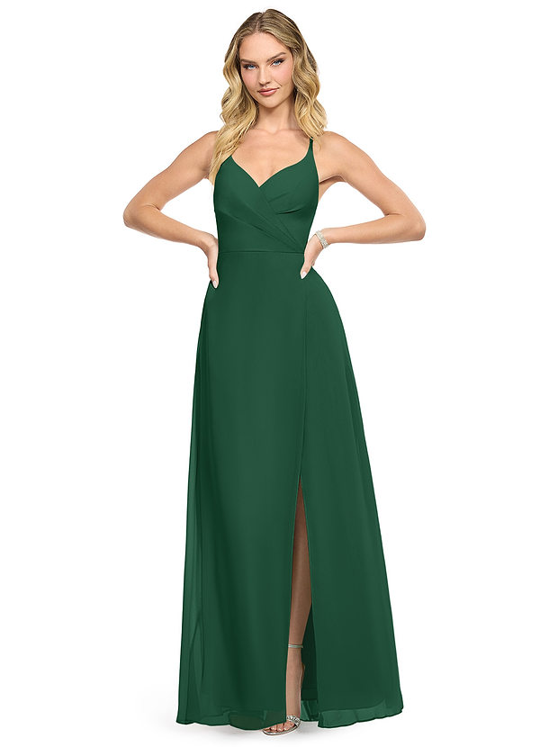 Azazie Davis Abiti da Damigella Abito A-Line in Chiffon con Scollo a V Verde Scuro image1