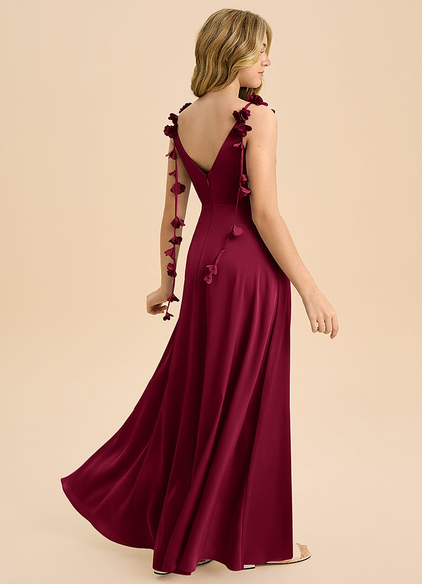 Azazie Gumdrop Junior Empire Plissee Stretch-Satin Kleid Burgunderrot image1