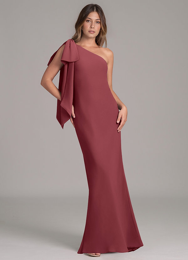 Azazie Capri Bridesmaid Dresses Merlot A-Line One Shoulder Chiffon Dress image1