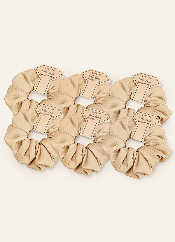 front Bijpassende Kleur Zesdelige Bruidsmeisje Stretch Satijn Over Maat Scrunchie Set