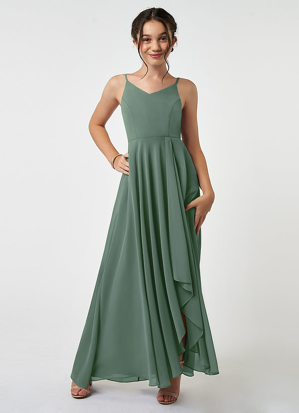 Azazie Collette Junior Eucalyptus A-Line Ruched Chiffon Dress image1