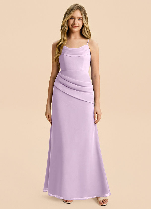 Azazie Nettie Junior Linia A Pofałdowany Szyfon Długość podłogi Młodsza druhna Sukienka image1