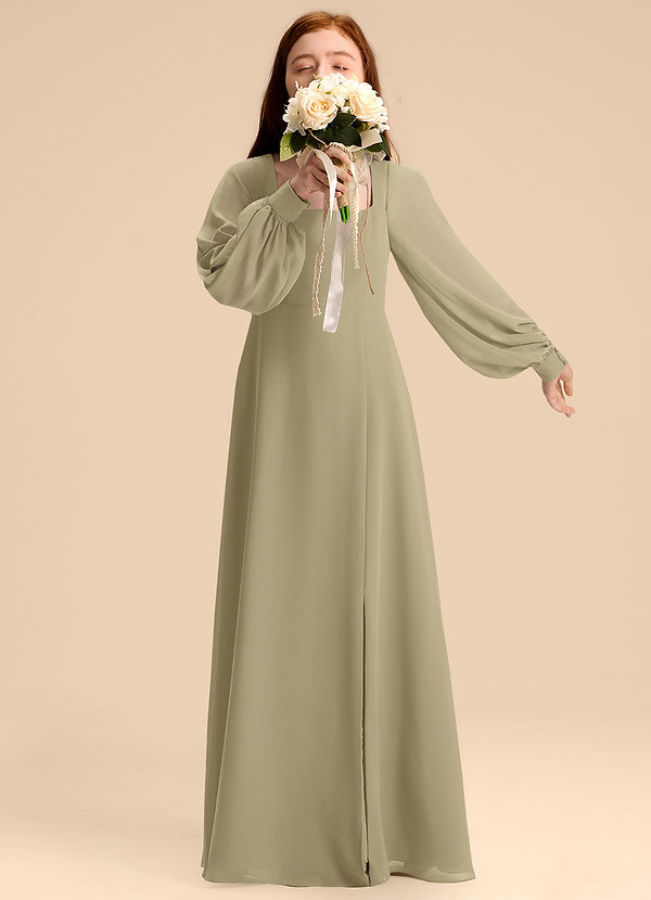 Azazie Bondi Junior Robe Trapèze en Mousseline de soie Blouson Vert Mousse image1