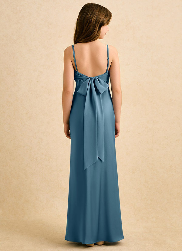 Azazie Ellie Girls Formal Sukienki dla dziewczynek sypiących kwiaty Syrena Pofałdowany Satyna elastyczna Długość podłogi Sukienka image1