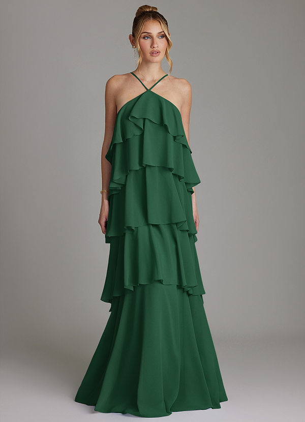 Azazie Deena Brudtärneklänningar Klä av A-Linje i Chiffong Rynkad Mörkgrön image1