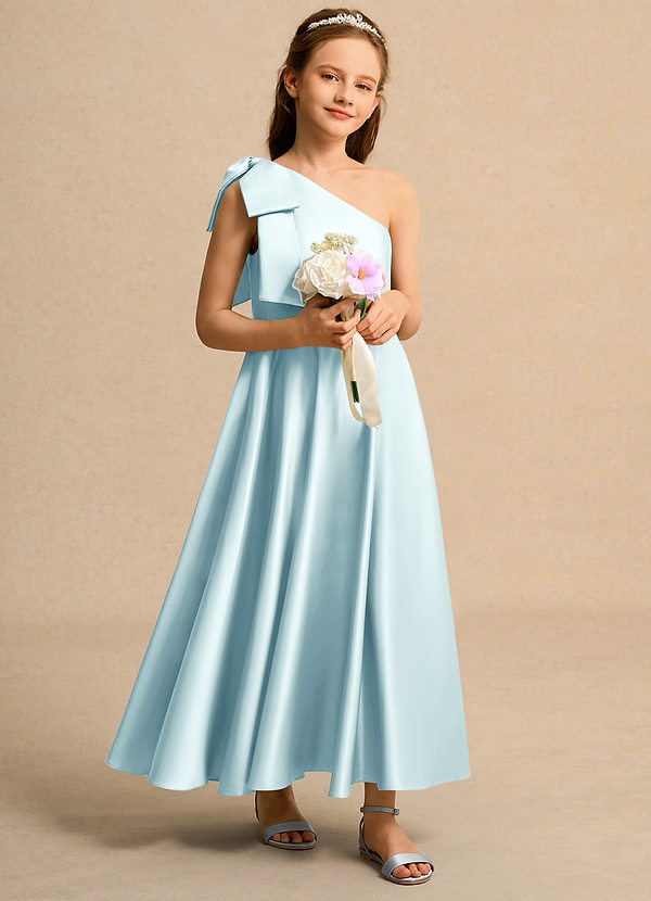 Azazie Guppy Girls Formal Klänningar för brudeflicka Klä A-Line i Matt satäng Ena axeln image1