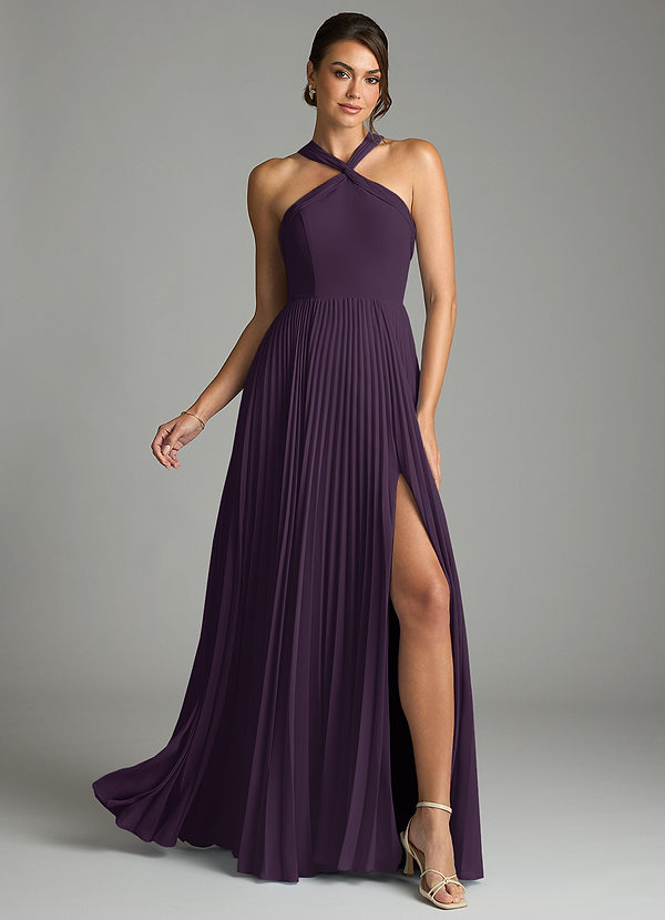 Azazie Afra Abiti da Damigella Abito A-Line in Chiffon Plissettato Prugna image1