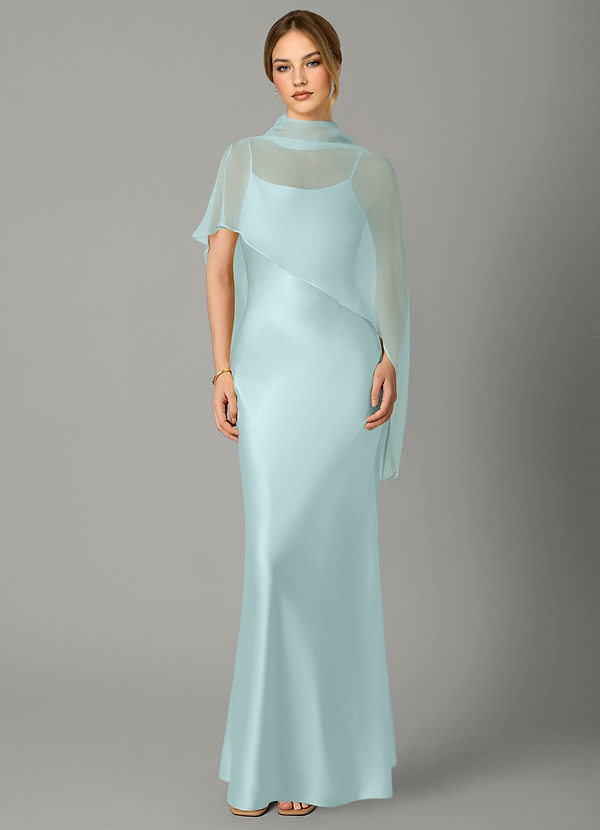 Azazie Jaleesa Bridesmaid Dresses Sea Glass A-Line High Neck Stretch Satin Dress image1