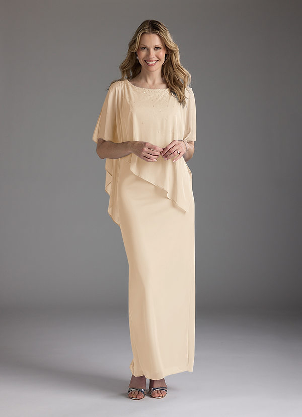 Azazie Aspyn Brautmutterkleider Etui Mit Perlen Gittergewebe Kleid Champagner image1