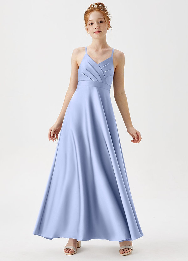 Azazie Avelina Junior A-Linie Plissee Stretch-Satin Kleid Eis image1