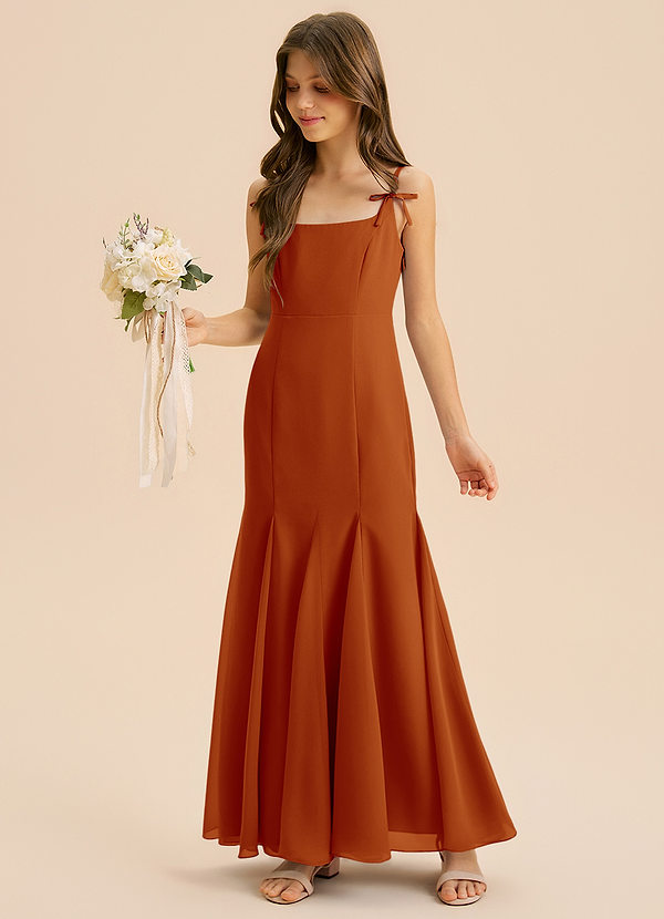 Azazie Evey Junior Abito Sirena in Chiffon Plissettato Paprika image1