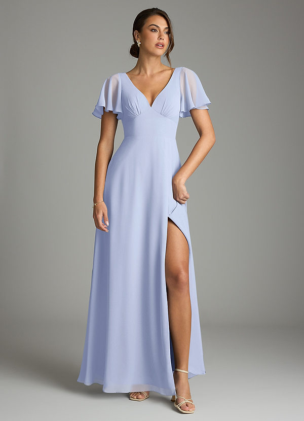 Azazie Kimber Bridesmaid Dresses Ice A-Line Flounce Sleeve Chiffon Dress image1