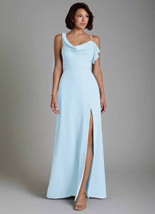 Azazie Jayden Bridesmaid Dresses Sky Blue A-Line Side Slit Chiffon Dress image1