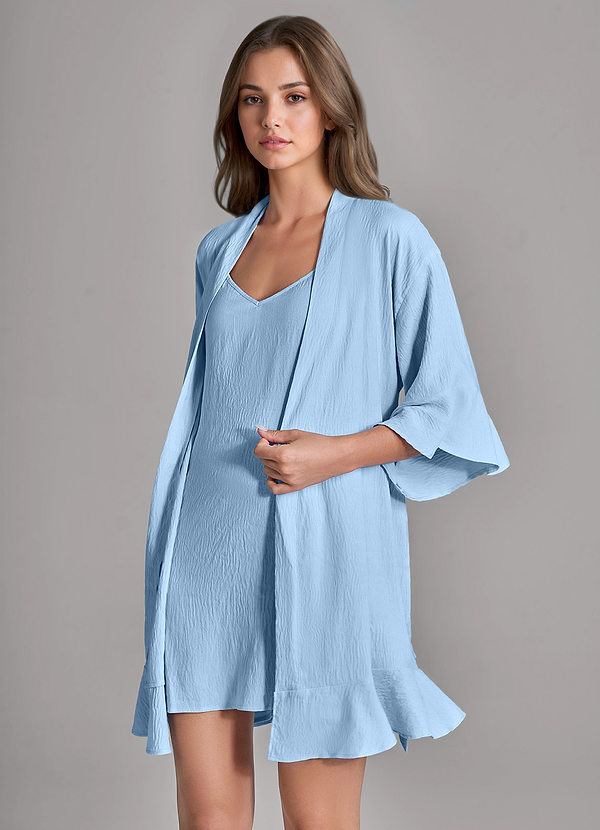 front Matching Color 2-Piece Ruffled Cloud-Soft Robe and Slip Set