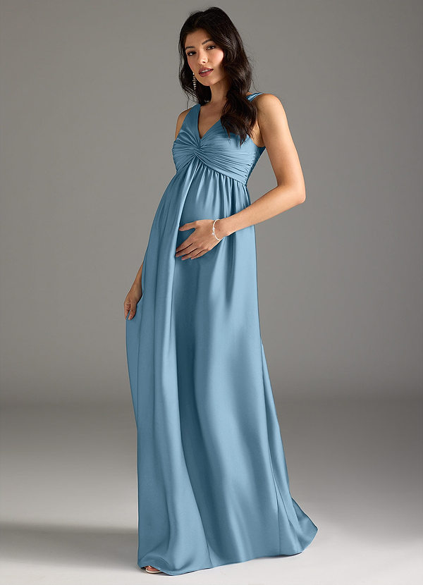 Azazie Yetta Vestidos de dama de honor de maternidad Vestido de Corte En A Plisado Hasta el suelo Satén Elástico image1