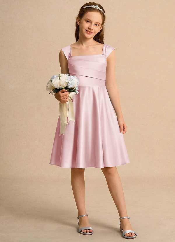 Azazie Budle Girls Formal Blumenkinder Kleider A-Linie Plissee Matte Satin Kleid Puderrosa image1