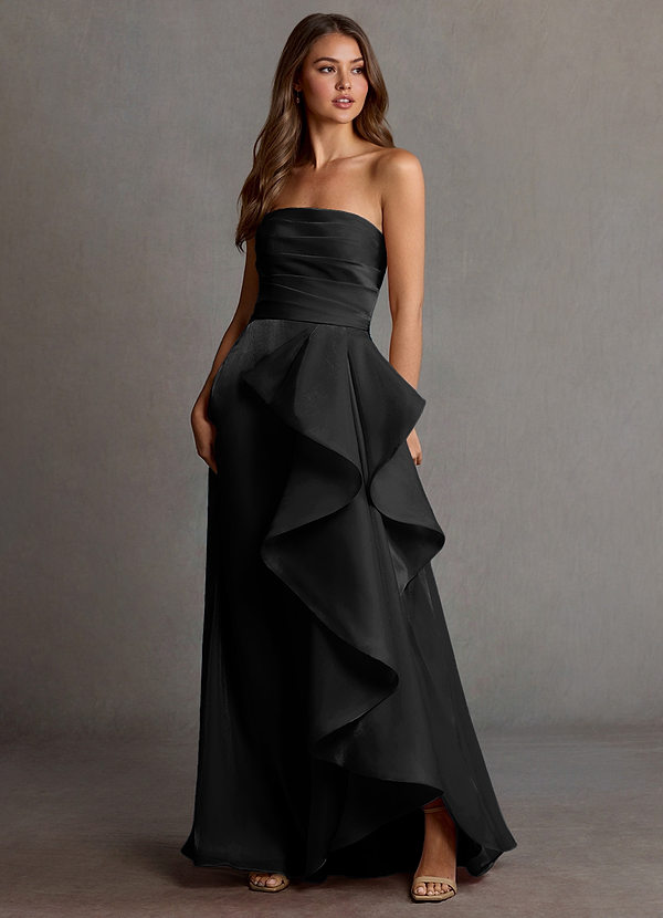Kalista Black Satin Faced Chiffon Prom Dress image1