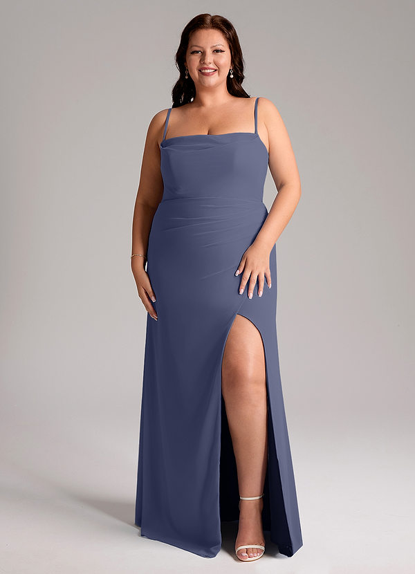 Azazie Leonis Vestidos Dama de Honor Vestido de Tormenta de Gasa de Corte Recto Convertible con Sin tirantes image1