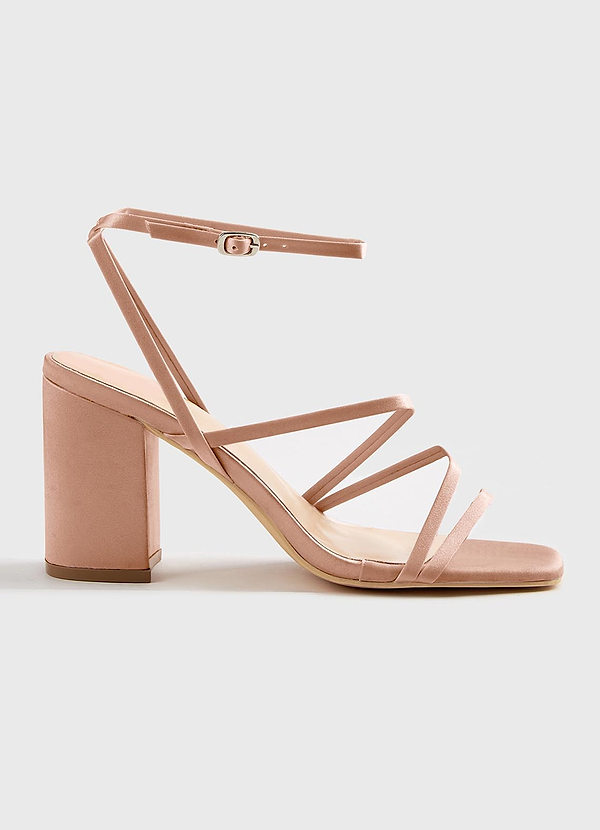 front Matching Color Matte Satin Ankle Strap Block Heel Sandals
