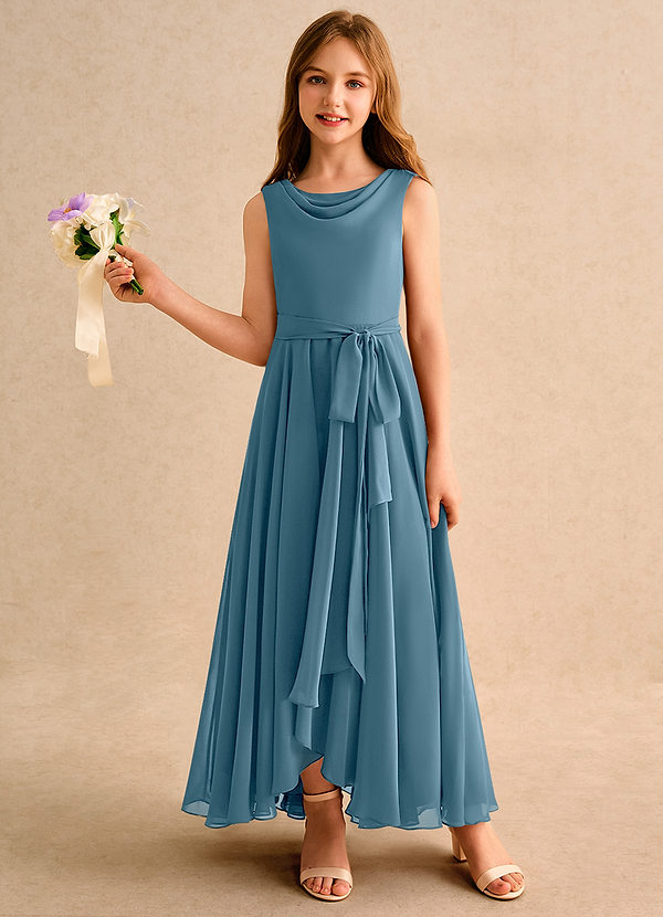 Azazie Wonderland Junior Formal Robes de Fillette d'Honneur Robe Trapèze en Mousseline de soie Plissée Bermude image1