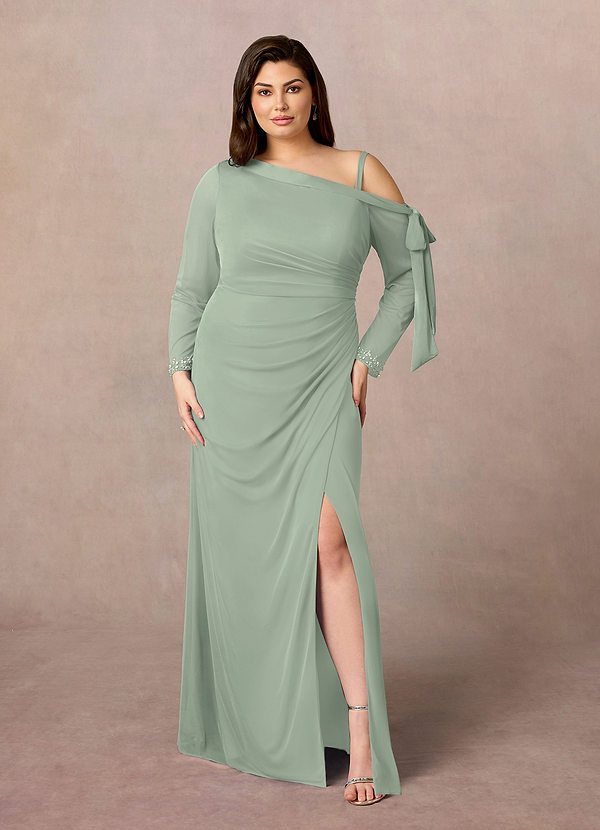 Azazie Marna Mother of the Brides Dresses Dusty Sage Sheath One Shoulder Mesh Dress image1