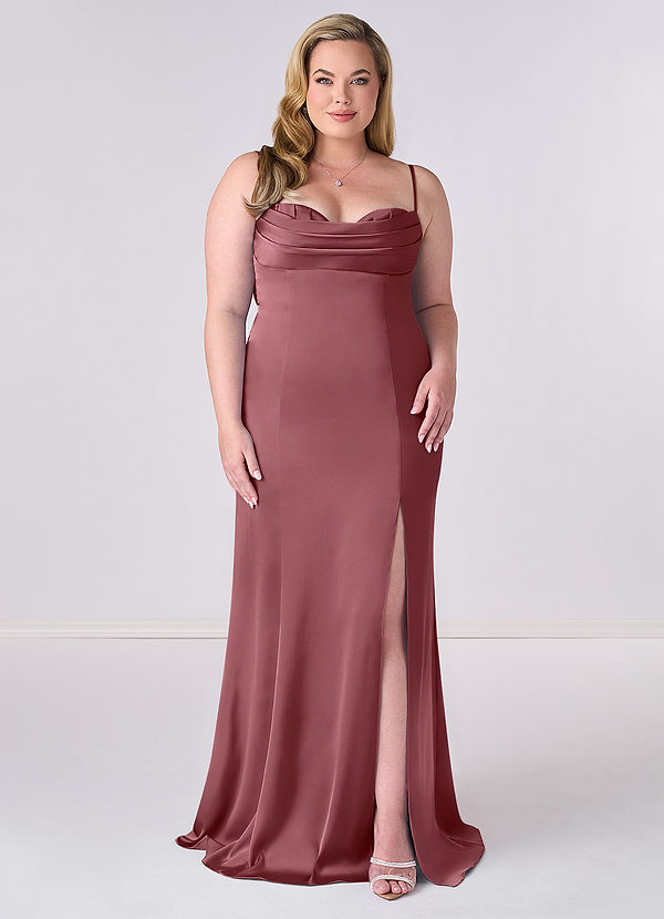 Barbie ♥ Azazie Abiti da Damigella Abito Sirena in Raso Elasticizzato Corsetto Rosa Del Deserto image1