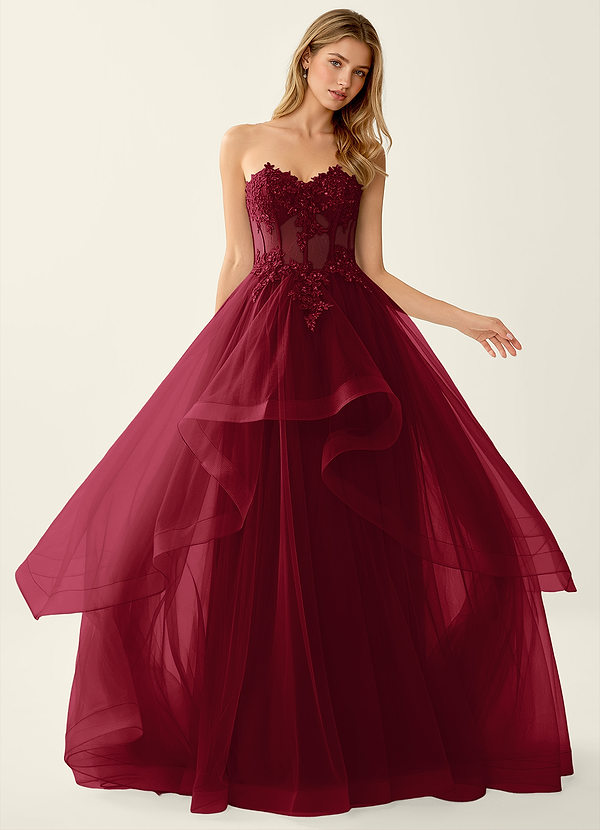 Anais Merlot Corset Lace Up Back Lace Ruffled Prom Dress image1