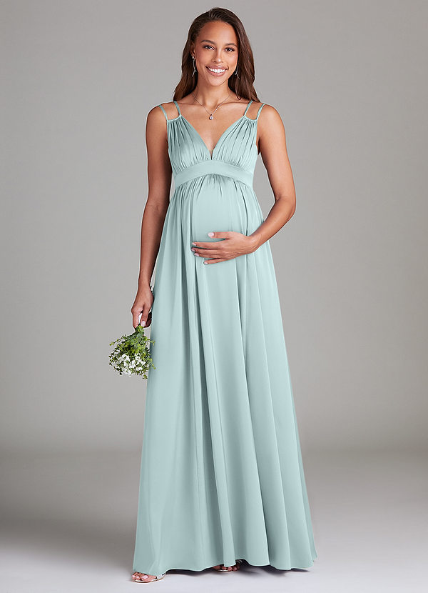 Azazie Emree Abiti da damigella premaman Abito A-Line Con Tasche Raso Elasticizzato Floor-Length image1