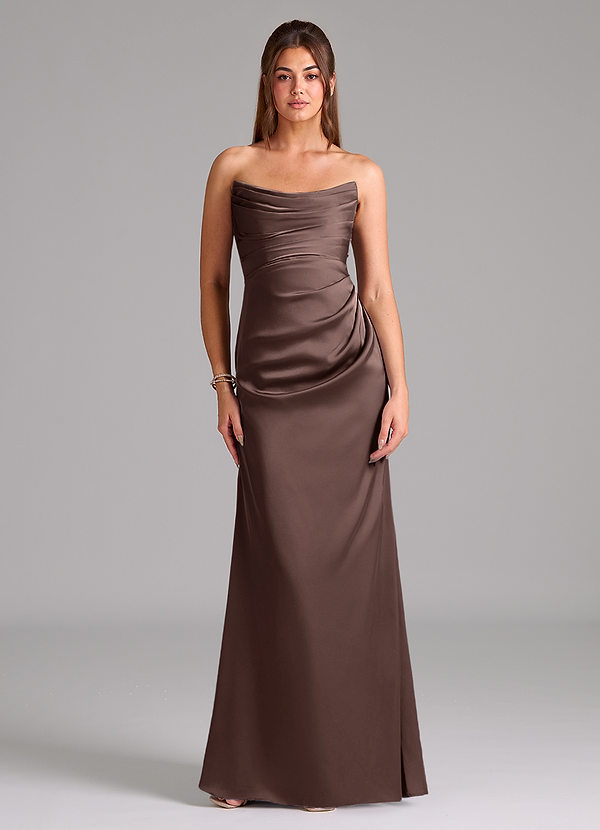 Azazie Lucille Vestidos Dama de Honor Vestido de Ganache de Satén Elástico de Corte Sirena Convertible con Sin tirantes image1