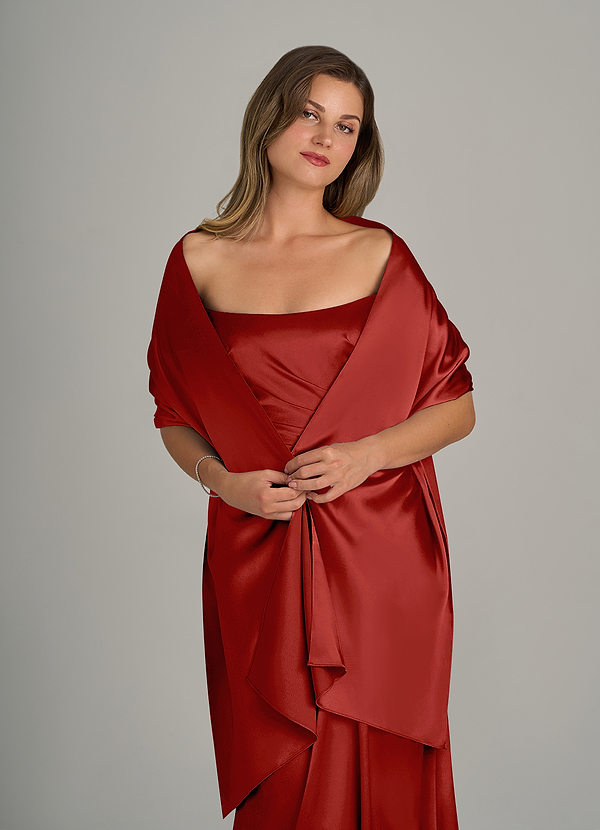 front Azazie Matching Color Metallic Satin Shawl