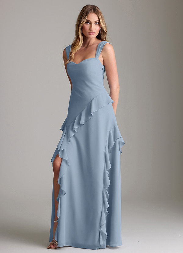 Azazie Sloane Bridesmaid Dresses Dusty Blue A-Line Sweetheart Neckline Chiffon Dress image1