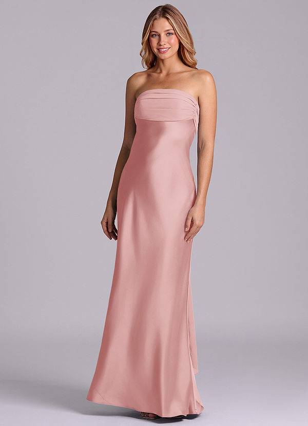 Azazie Ailanie Brudtärneklänningar Klä av Tubklänning i Stretch Satin Axelbandslös Puderrosa image1