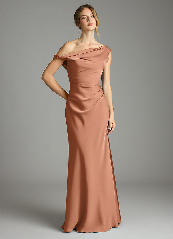 Azazie Emerson Vestidos Dama de Honor Vestido de Bronceador de Satén Elástico de Corte Sirena con Vestidos sin tirantes image1