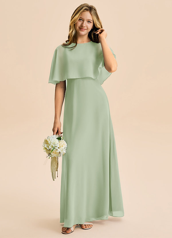 Azazie Maris Junior Abito A-Line in Chiffon Verde Salvia image1