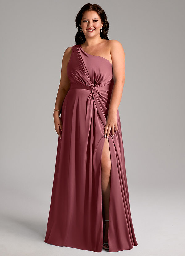 Azazie Brooke Brautjungfernkleider A-Linie One-Shoulder Stretch-Satin Kleid Wüstenrose image1