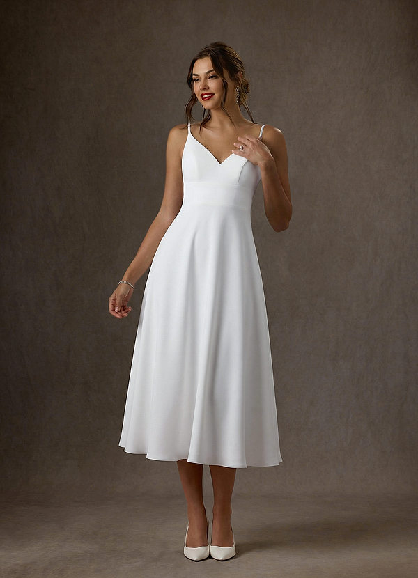 Azazie Xena Wedding Dresses Diamond White A-Line Stretch Crepe Dress image1