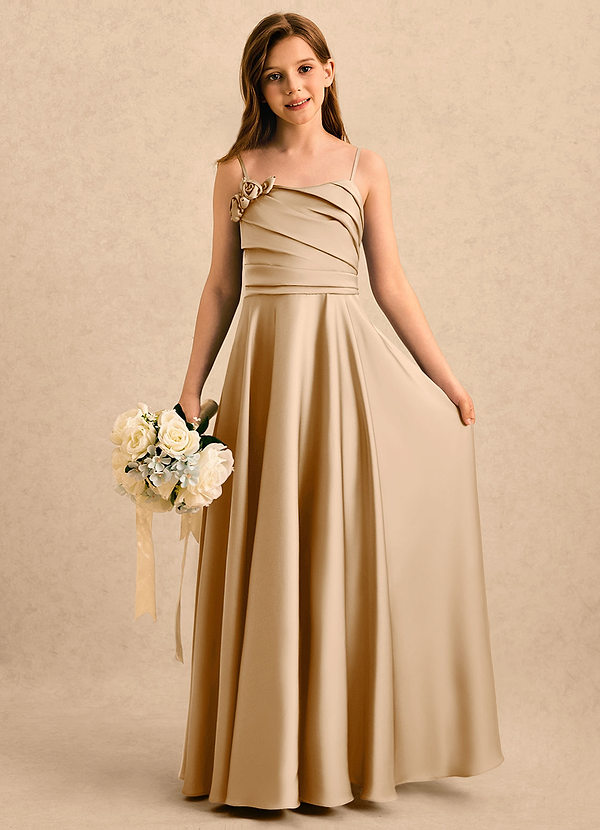 Azazie Gracie Girls Formal Sukienki dla dziewczynek sypiących kwiaty Linia A Dekolt w kształcie serca Satyna elastyczna Długość podłogi Sukienka image1
