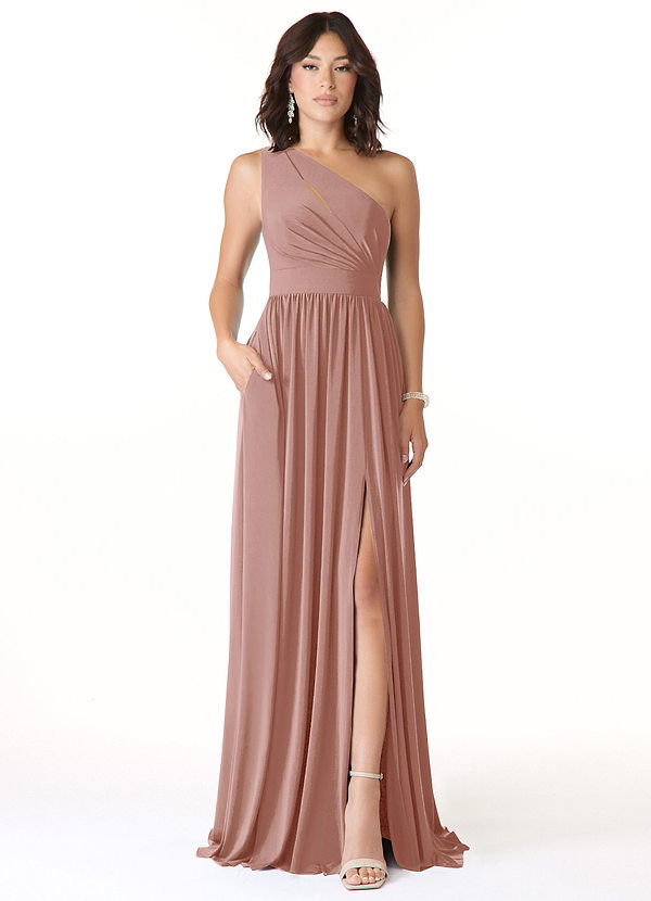 Azazie Jasna Bridesmaid Dresses A-Line One Shoulder Luxe Knit Floor-Length Dress image1