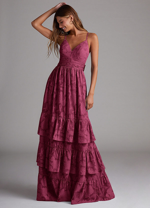 Azazie Nathalia Vestidos de dama de honor Vestido Mora de Devorado Floral de Línea A con Lazo image1