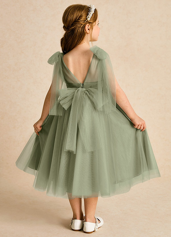 Azazie Dori Robes de Fillette d'Honneur Robe Trapèze en Tulle Rayé Pistache image1
