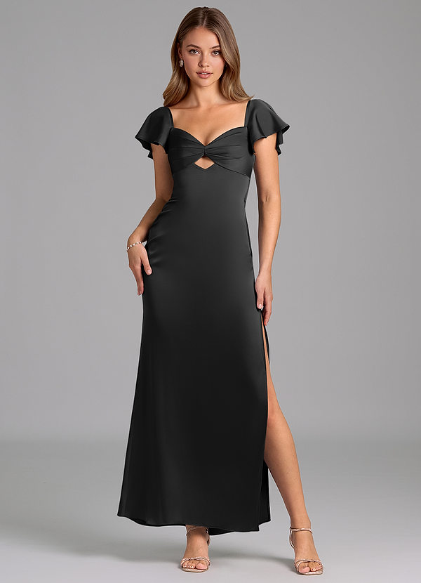 Azazie Demia Bridesmaid Dresses Black Sheath Sweetheart Neckline Stretch Satin Dress image1