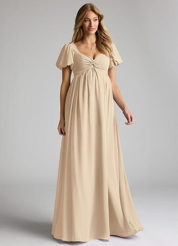 Azazie Madisynn Maternity Bridesmaid Dresses Bow Chiffon Floor-Length Dress image1