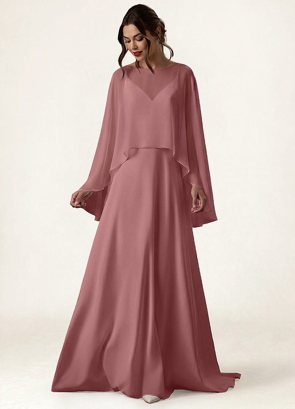 front Azazie Matching Color Chiffon High Low Sheer Cape