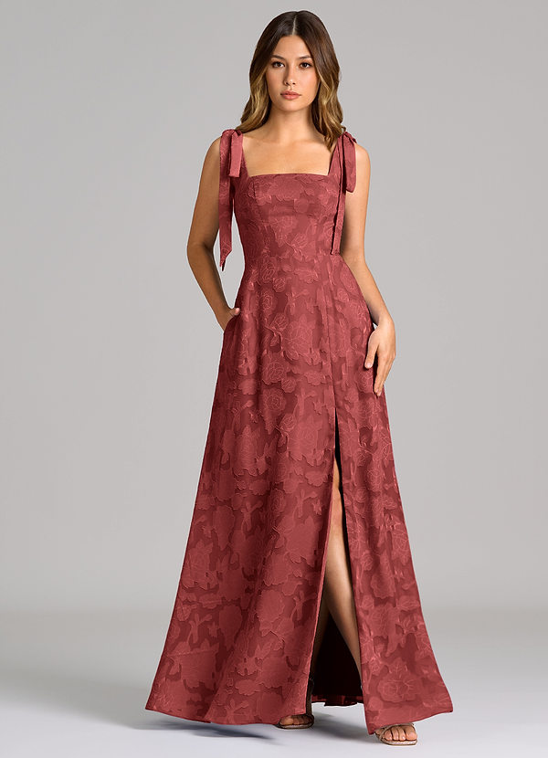 Debra Bridesmaid Dresses Terracotta A-Line with Pockets Floral Burnout Dress image1