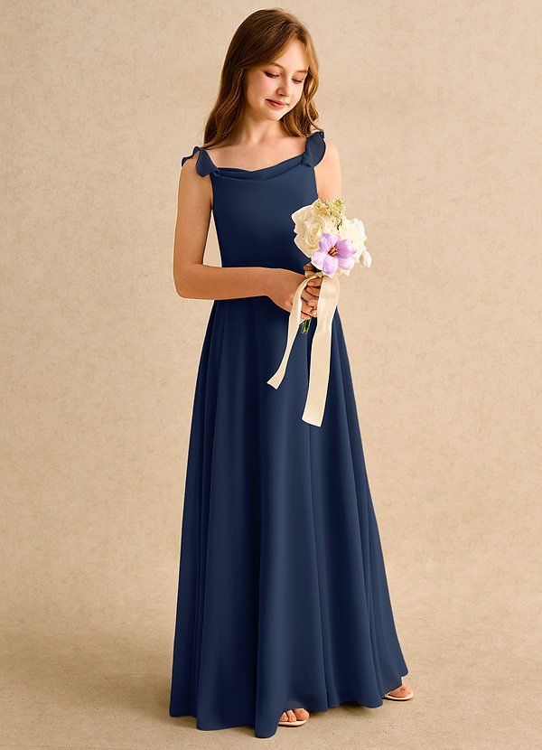 Azazie Puppy Girls Formal Flower Girl Dresses Dark Navy A-Line Pleated Chiffon Dress image1