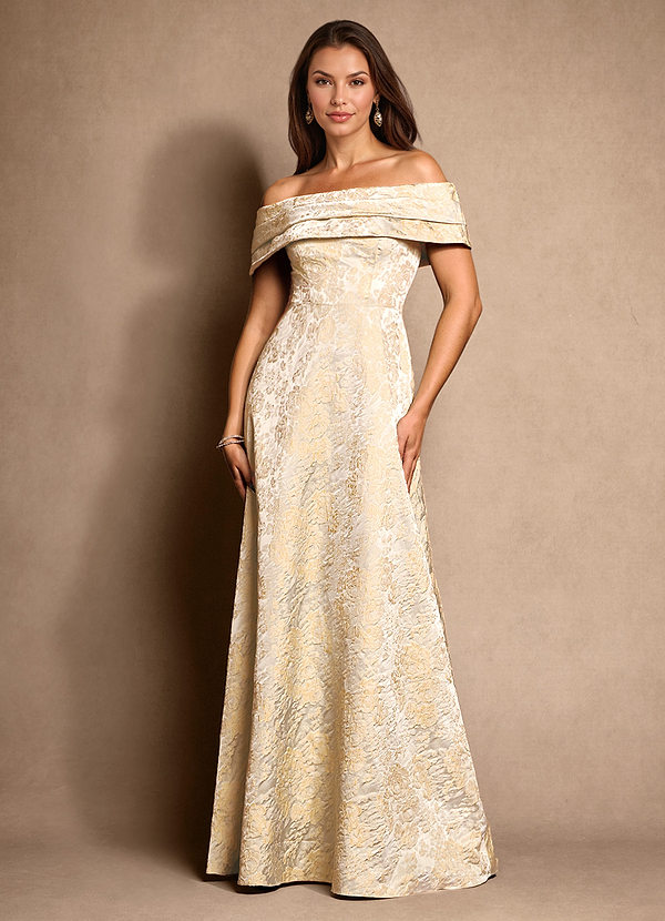 Azazie New Britain Robe Mère de la Mariée & du Marié Robe Trapèze en Jacquard Plissée Champagne Millésimé image1