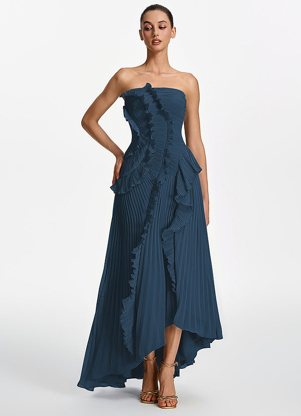 Chrysanthe Marine Strapless geplooide chiffon maxi-jurk image1