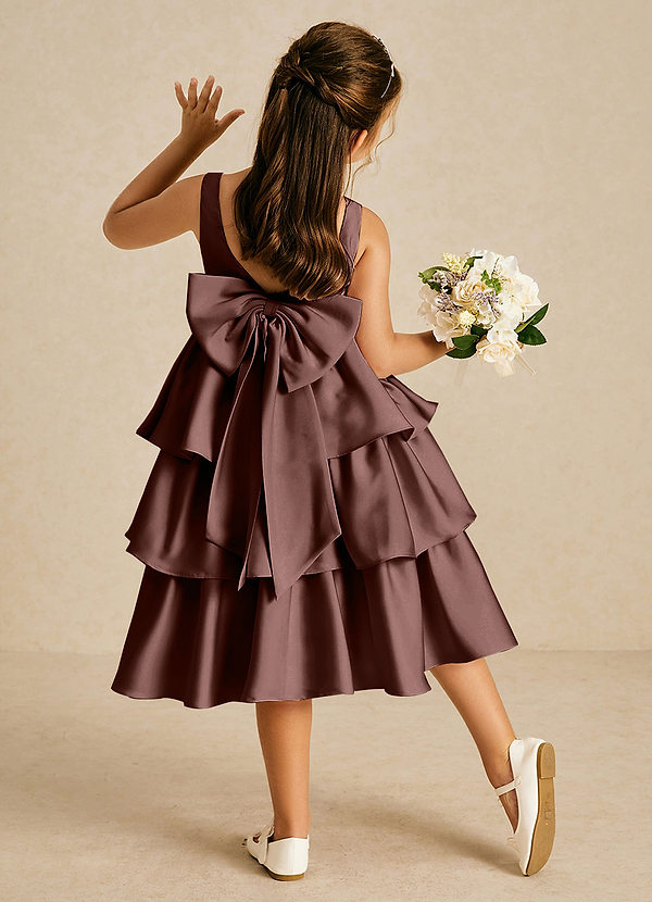 Azazie Margery Flower Girl Dresses Espresso A-Line Bow Stretch Satin Dress image1